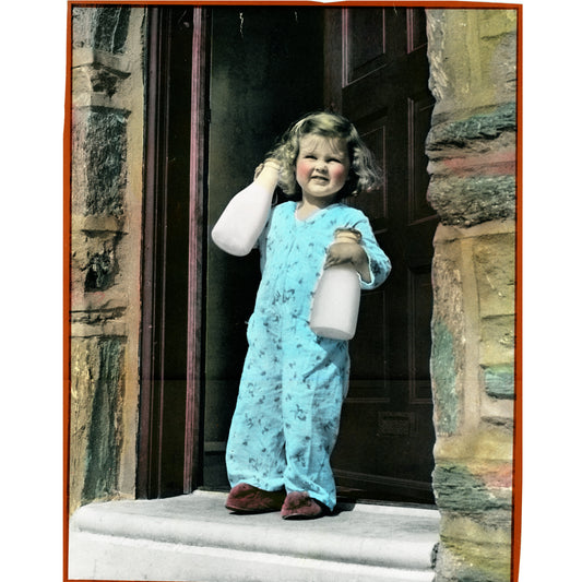 “Girl Holding Milk Bottles” – Original 1941 Harold M. Lambert Hand-Colorized Commercial Art Proof