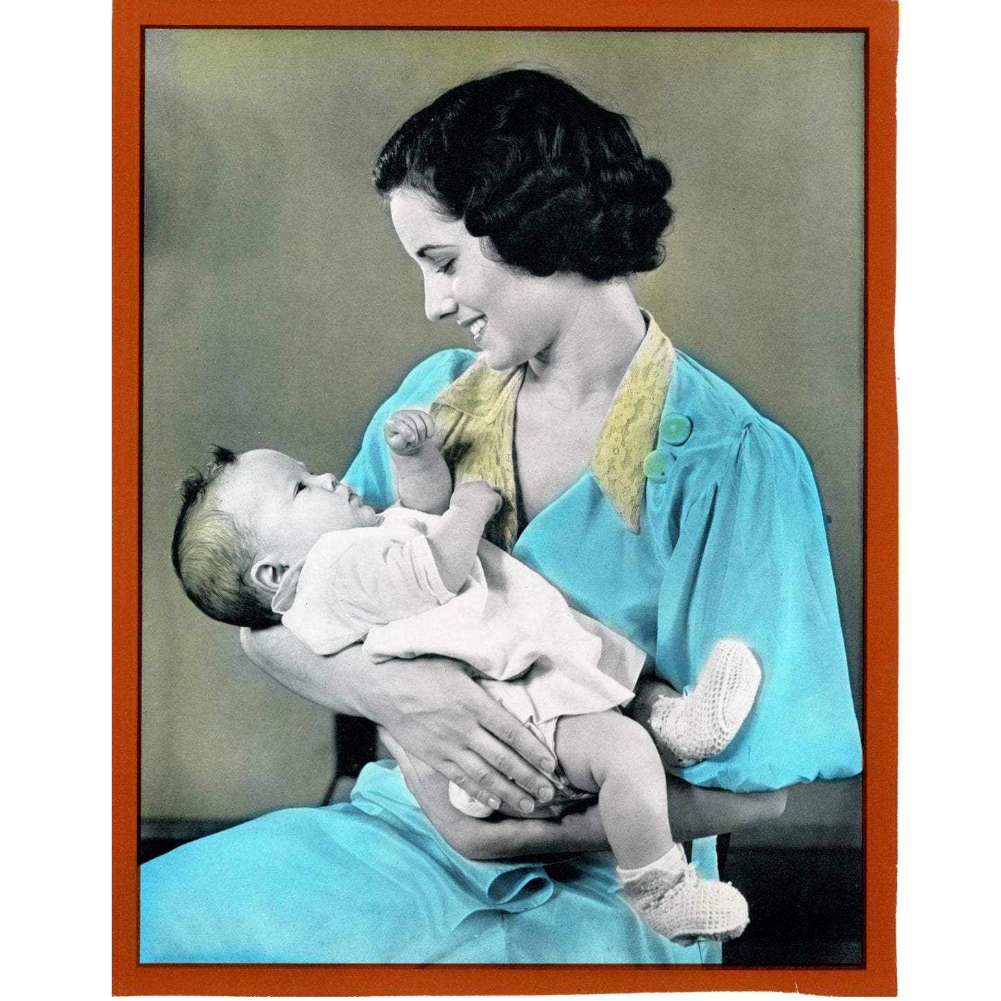 “Mother Holding Her Sweet Baby” – 1937 Harold M. Lambert Hand-Colorized Commercial Proof or Calendar Reproduction