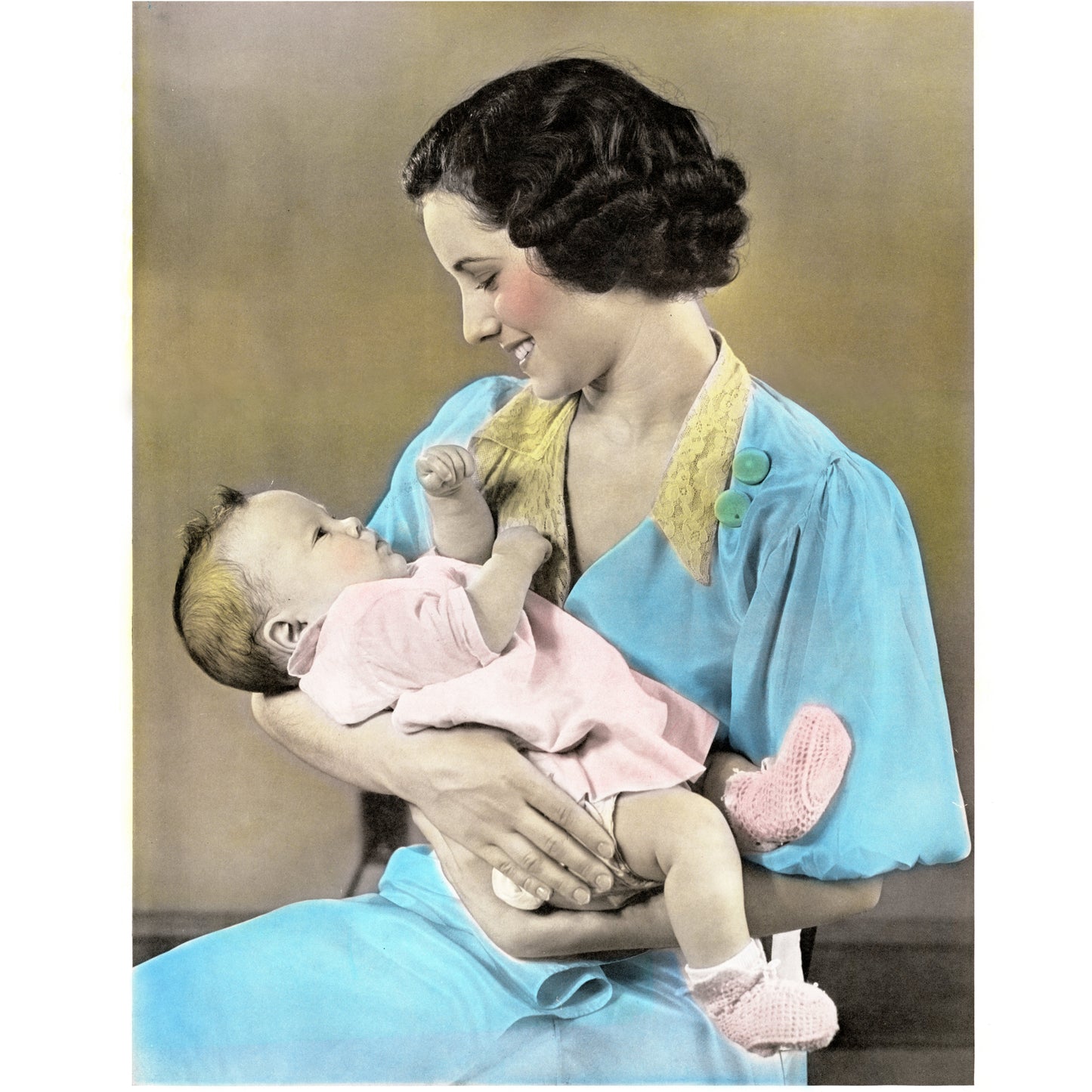 “Mother Holding Her Sweet Baby” – 1937 Harold M. Lambert Hand-Colorized Commercial Proof or Calendar Reproduction