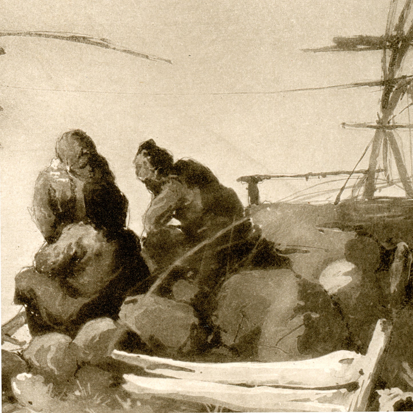 Early 1900s Golden Age Illustration – Arthur I. Keller Eskimo Village Collotype Print on Embossed Mount