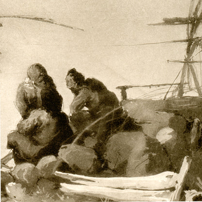 Early 1900s Golden Age Illustration – Arthur I. Keller Eskimo Village Collotype Print on Embossed Mount