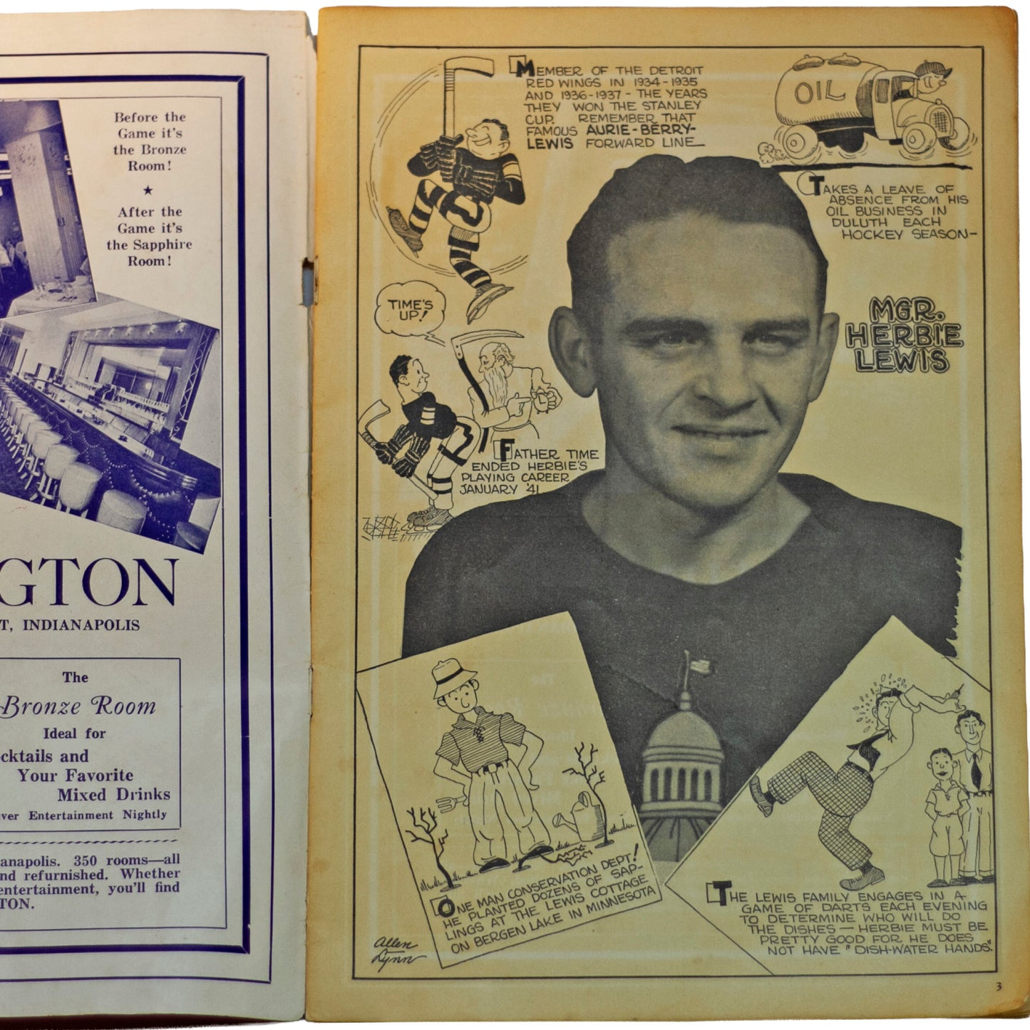 Herbie Lewis 1940–41 Indianapolis Capitals Hockey Preview Program — AHL — Player Profiles & Ads