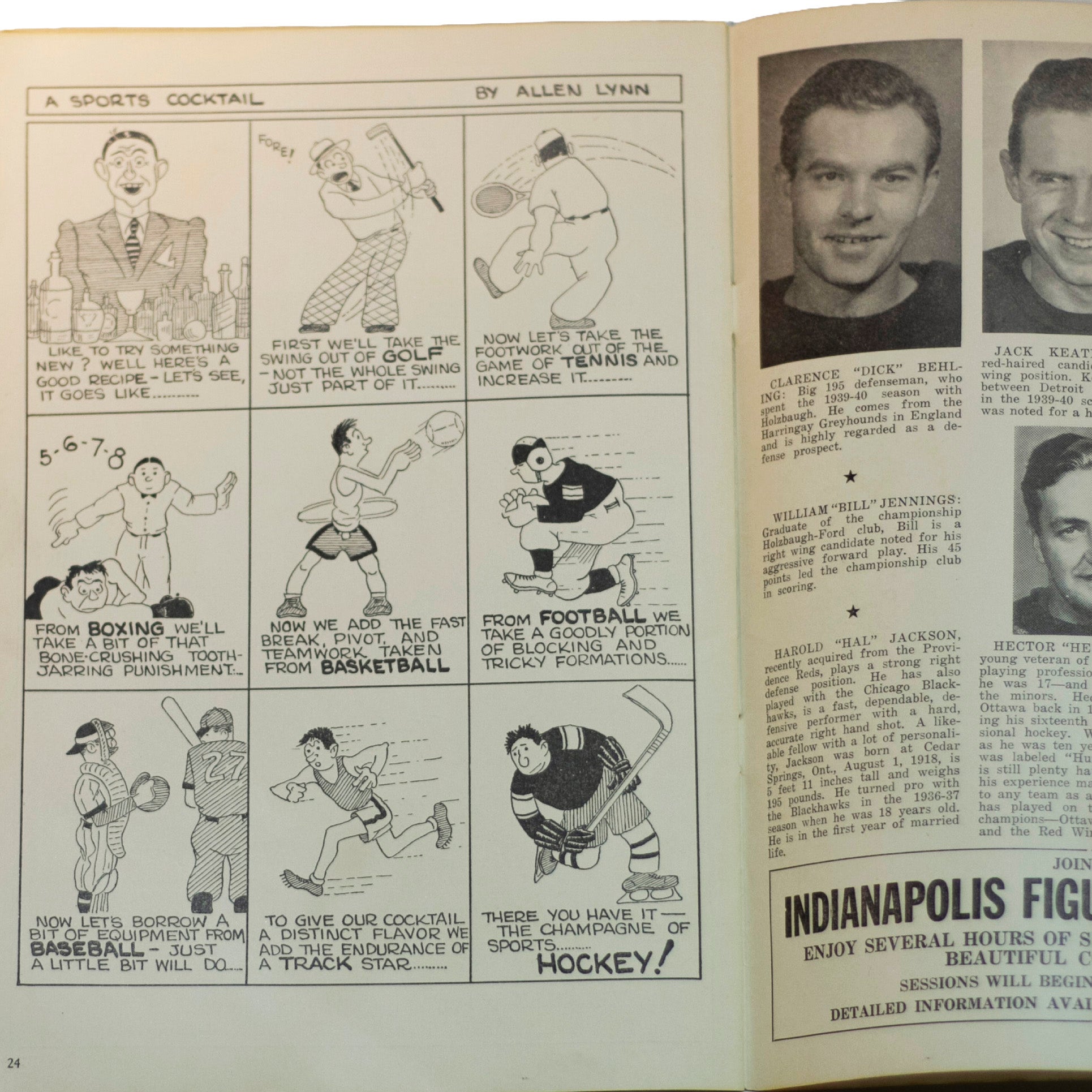 1940–41 Indianapolis Capitals Hockey Preview Program — AHL — Player Profiles & Ads