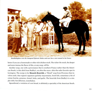 Racing to the Table (2002) explores recipes and stories from America’s iconic racetracks. First edition hardcover with dust jacket in excellent condition. Photo of DoubleDogDare.