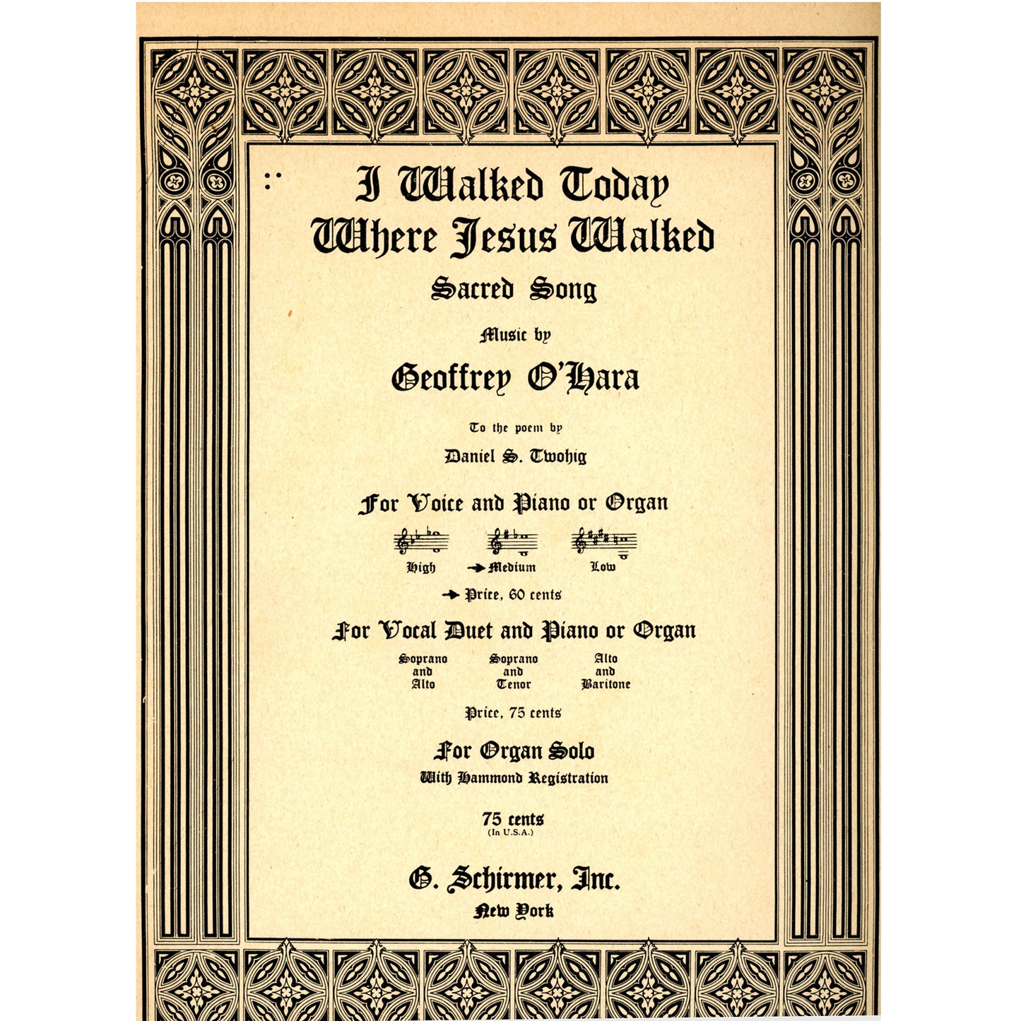 I WALKED TODAY WHERE JESUS WALKED Sheet Music ©1937 FRONT
