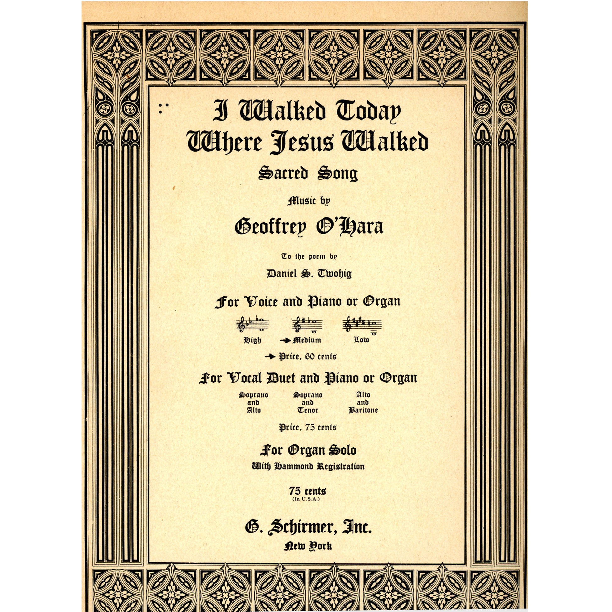 I WALKED TODAY WHERE JESUS WALKED Sheet Music ©1937 FRONT