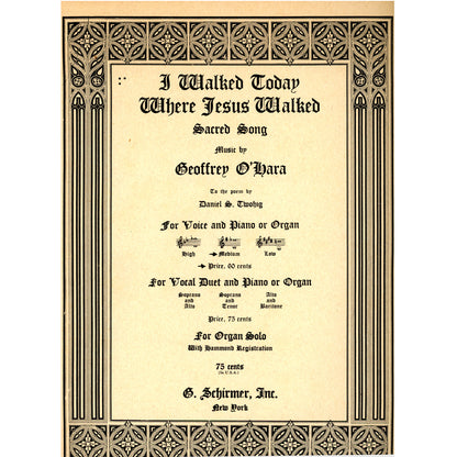 I WALKED TODAY WHERE JESUS WALKED Sheet Music ©1937 FRONT