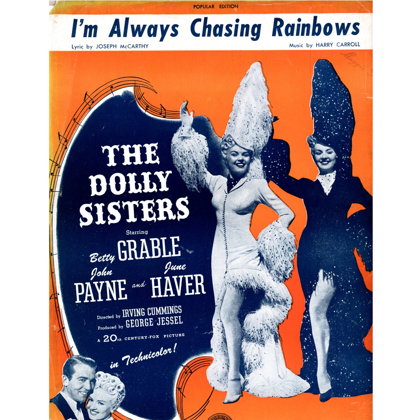 I'M ALWAYS CHASING RAINBOWS Sheet Music The Dolly Sisters ©1918 COVER BETTY GRABLE