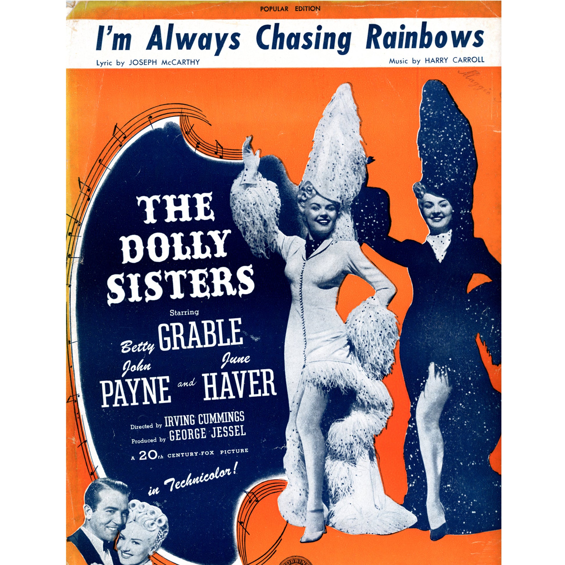 I'M ALWAYS CHASING RAINBOWS Sheet Music The Dolly Sisters ©1918 COVER BETTY GRABLE