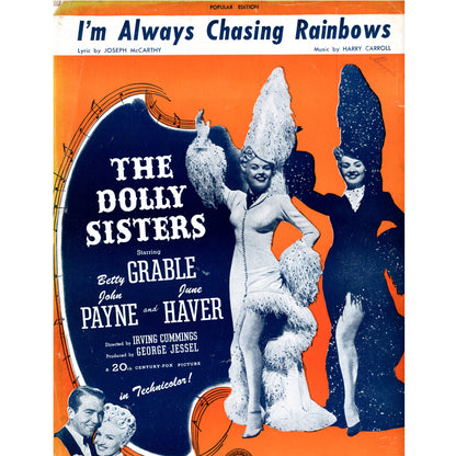 I'M ALWAYS CHASING RAINBOWS Sheet Music The Dolly Sisters ©1918 COVER BETTY GRABLE