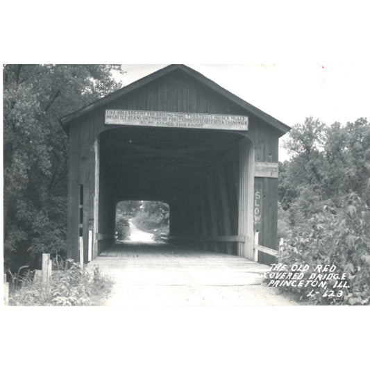 Le Vieux Pont Couvert Rouge PRINCETON, ILLINOIS Carte Postale Photo Vintage