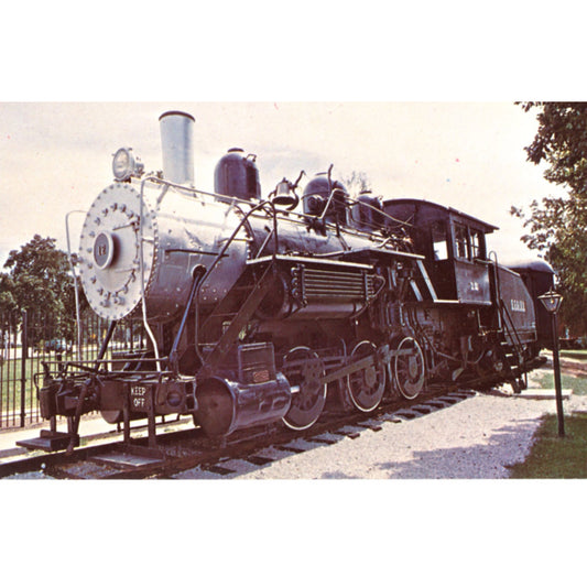 Vintage chrome postcard of 1908 S.G. & I.R.R. Steam Locomotive No. 12 (Sprinklesburg, Goosetown and Independence Railroad). Evansville Indiana Museum Display.