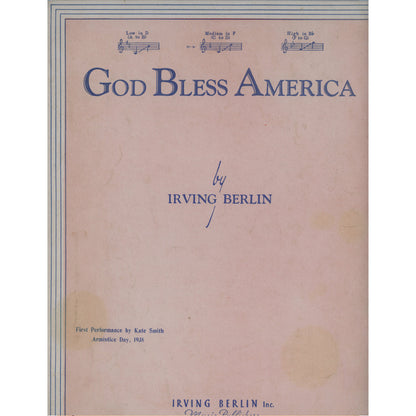 Irving Berlin Score & Lyrics GOD BLESS AMERICA Vintage Sheet Music ©1939