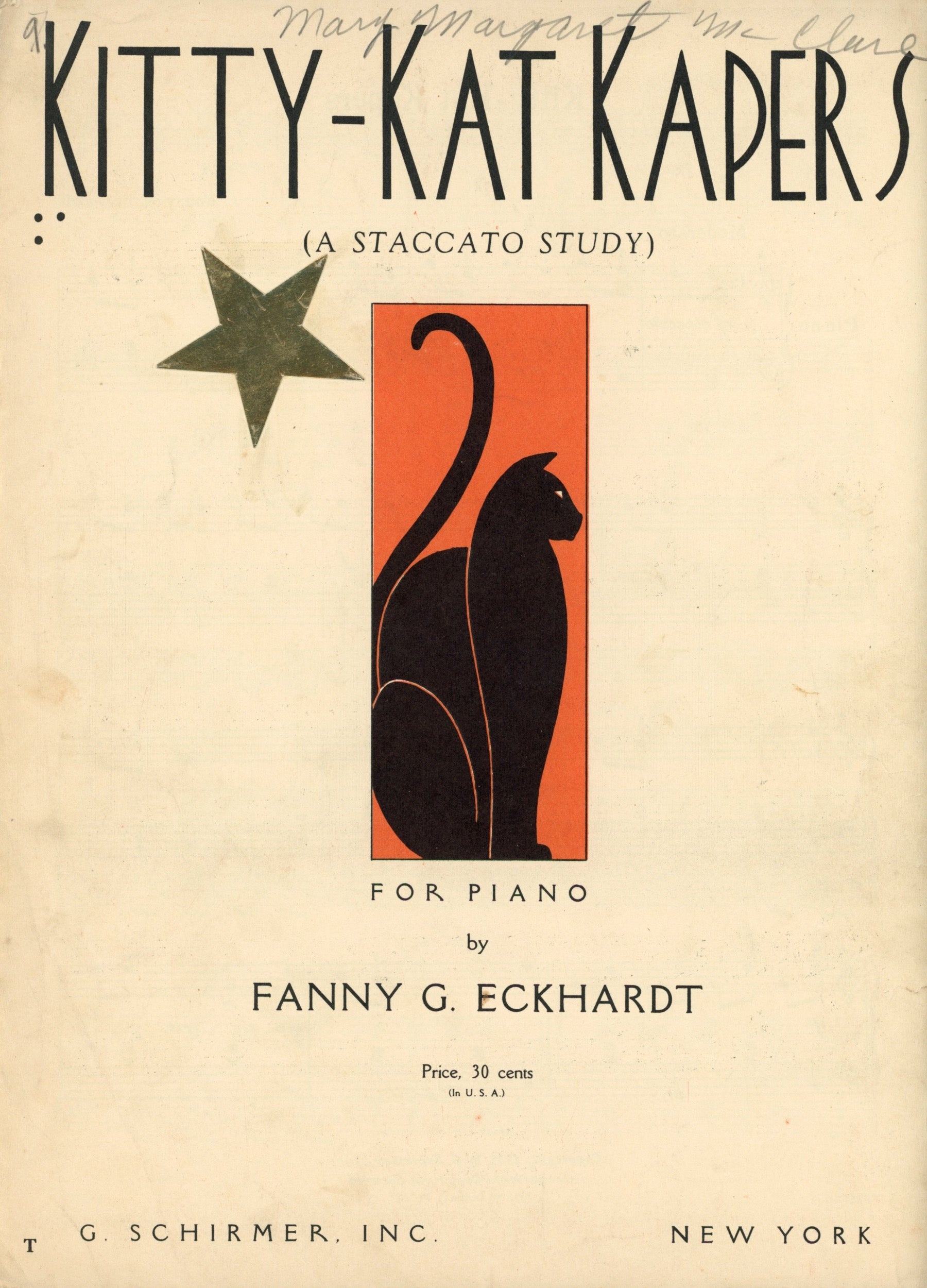 KITTY-KAT KAPERS for Piano Vintage Sheet Music by Fanny G. Eckhardt ©1937