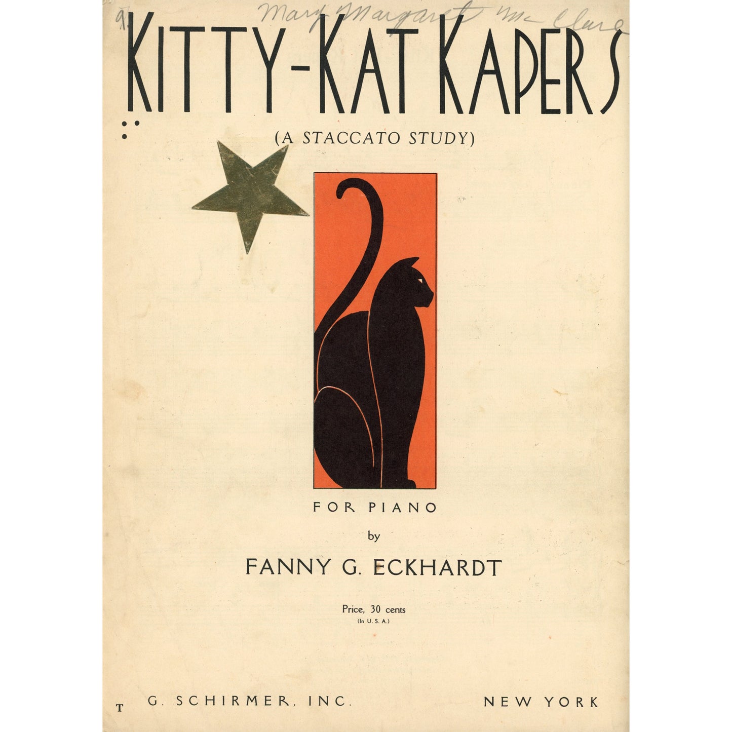 KITTY-KAT KAPERS for Piano Vintage Sheet Music by Fanny G. Eckhardt 