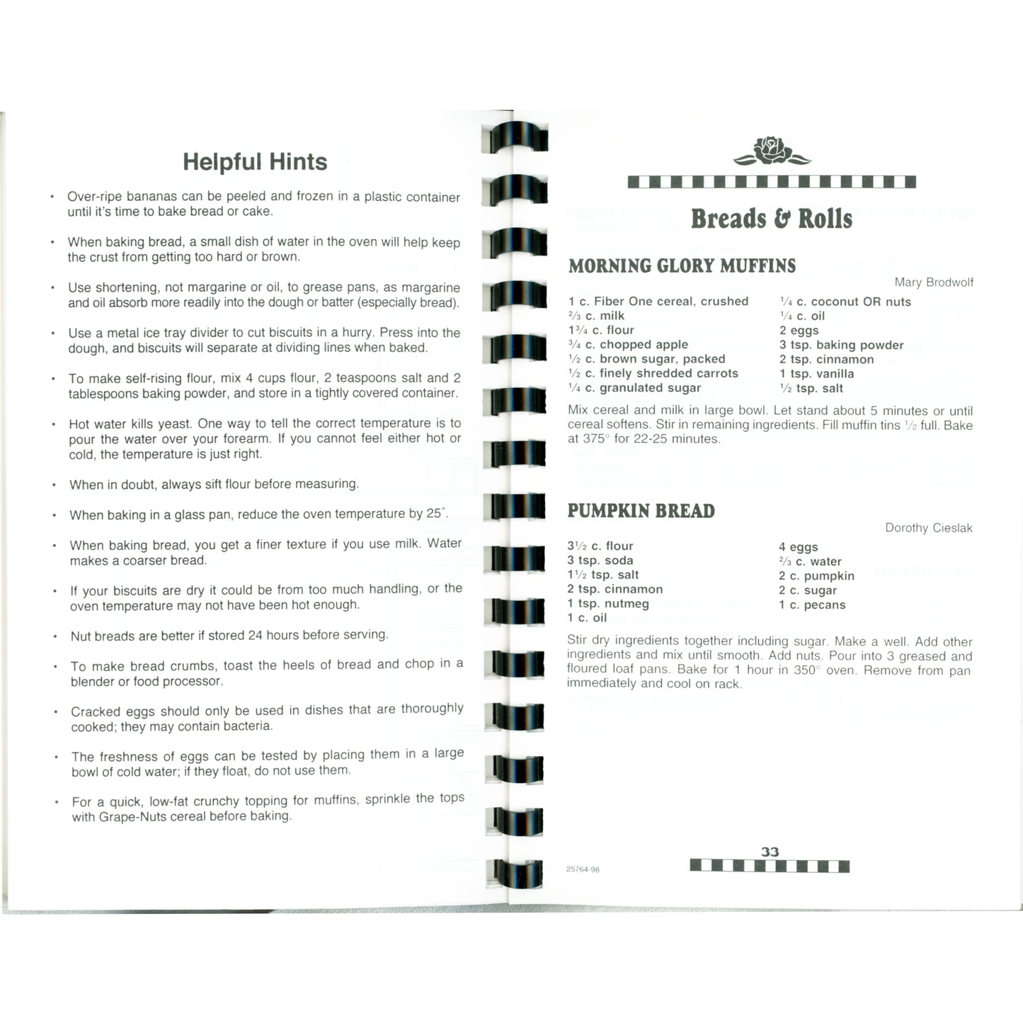 Ladies of the Auxiliary Knights of Columbus #968 Cookbook (1998) Recipes