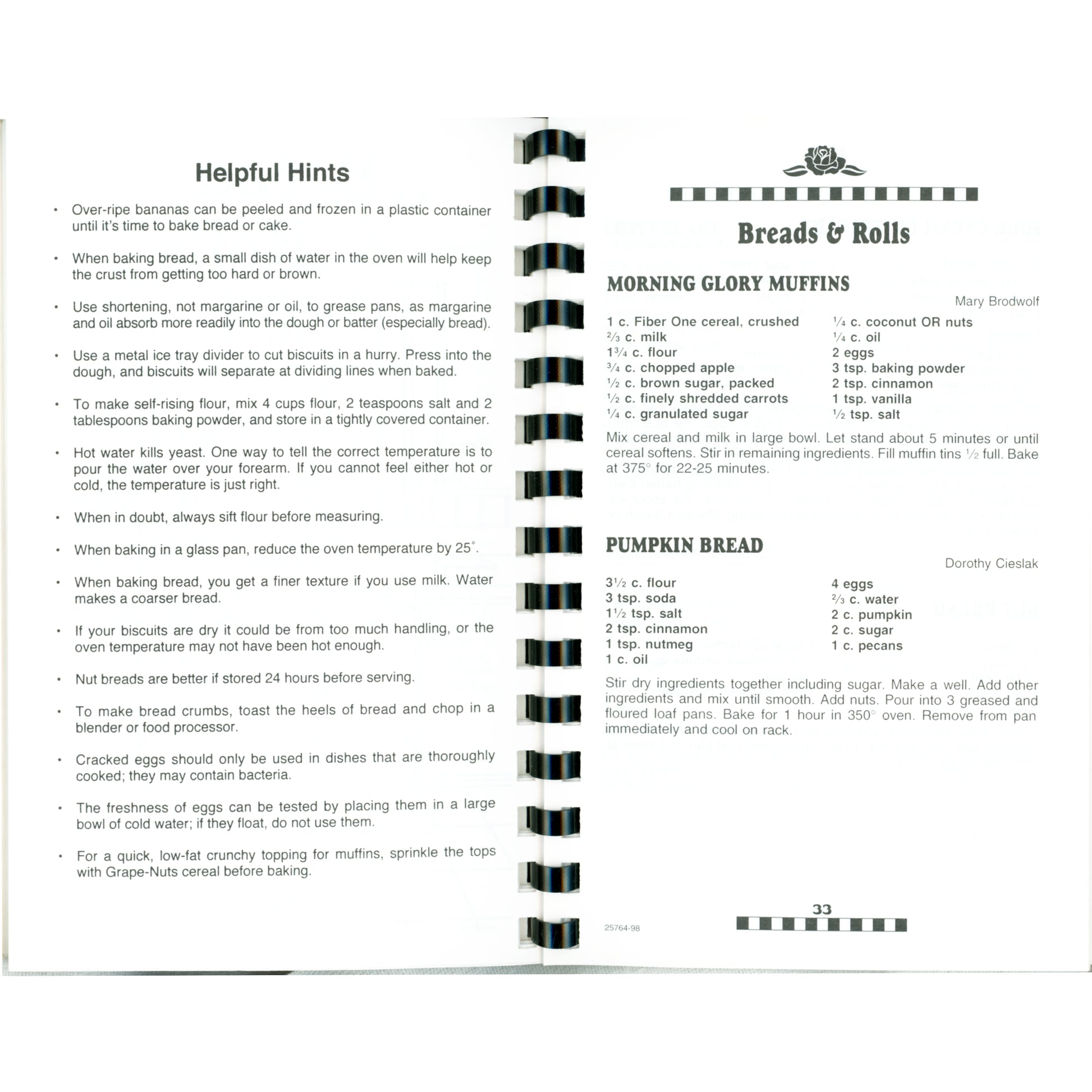 Ladies of the Auxiliary Knights of Columbus #968 Cookbook (1998) Recipes