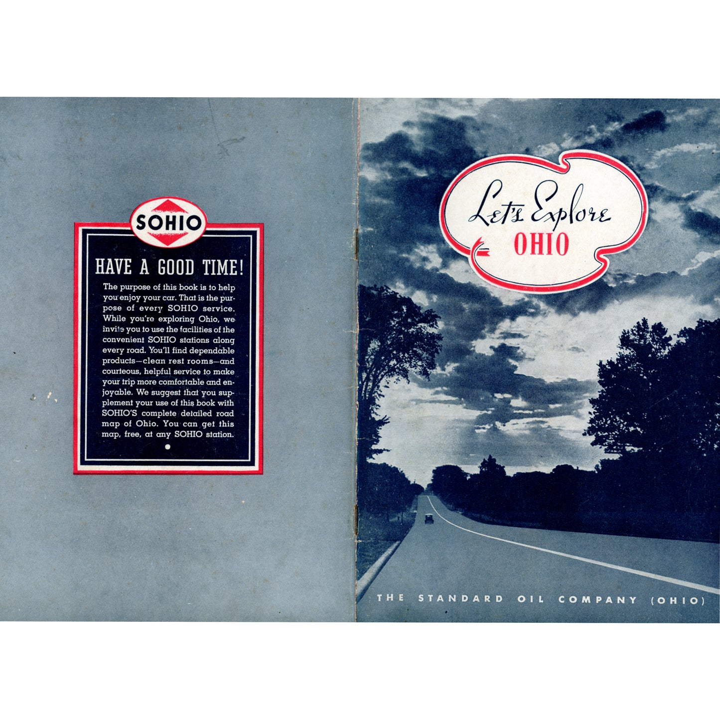 Let’s Explore Ohio – 1941 SOHIO Travel Guidebook (3rd Edition) Front and Back Cover Spread