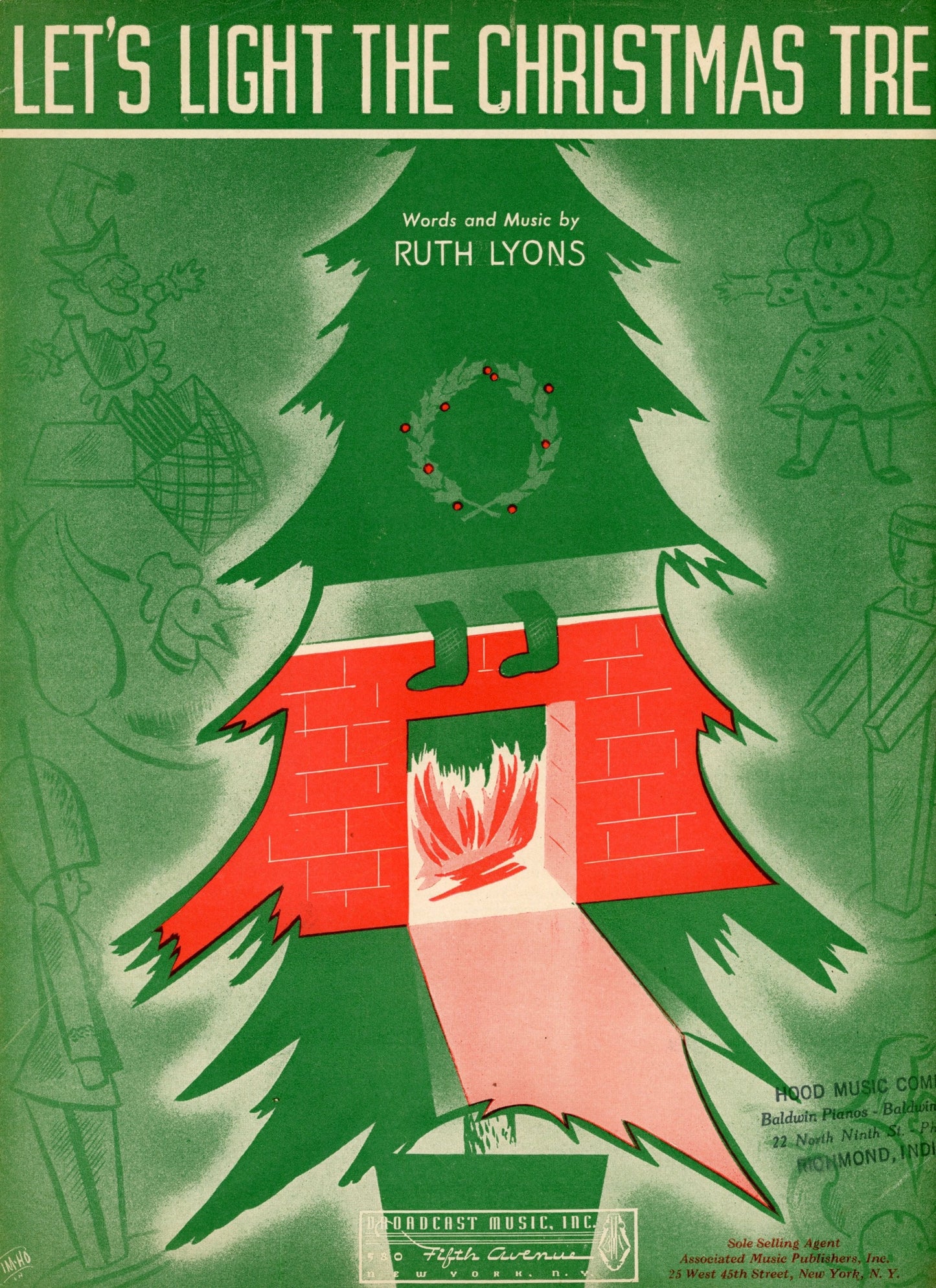 LET'S LIGHT THE CHRISTMAS TREE Vintage Sheet Music by Ruth Lyons ©1943