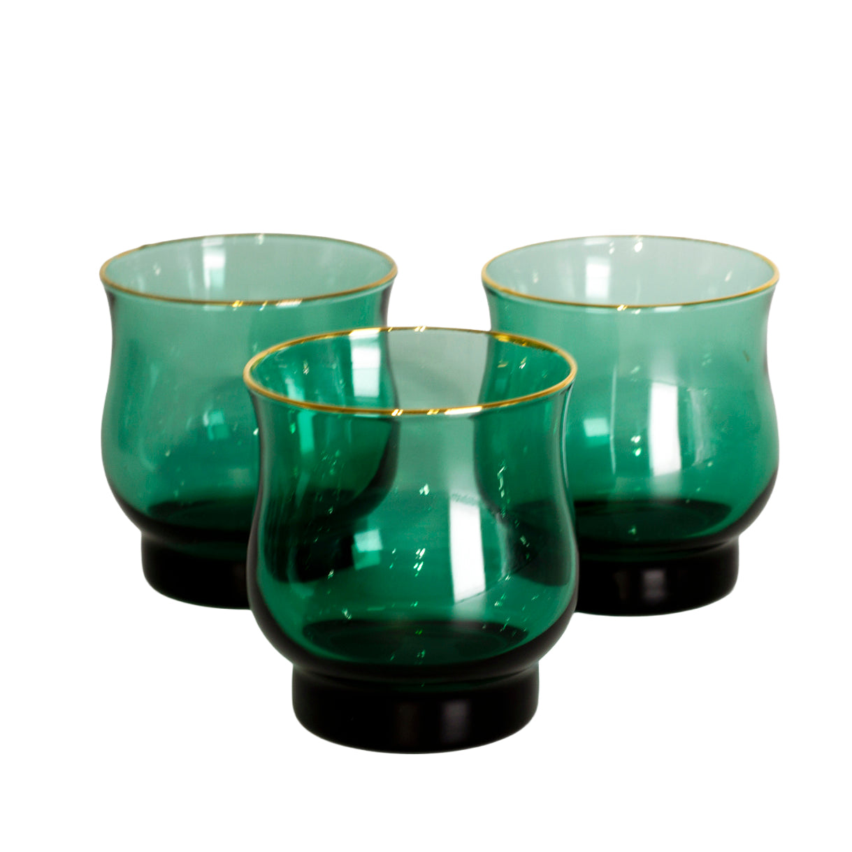 Vintage Libbey Tulip Dark Green  Old Fashioned Glasses Closeup