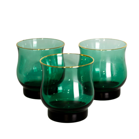 Vintage Libbey Tulip Dark Green  Old Fashioned Glasses Closeup