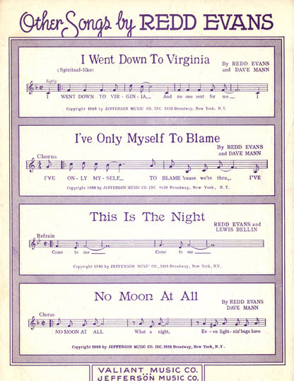 LILLETTE by Jack Gold Sheet Music ©1948 BACK COVER