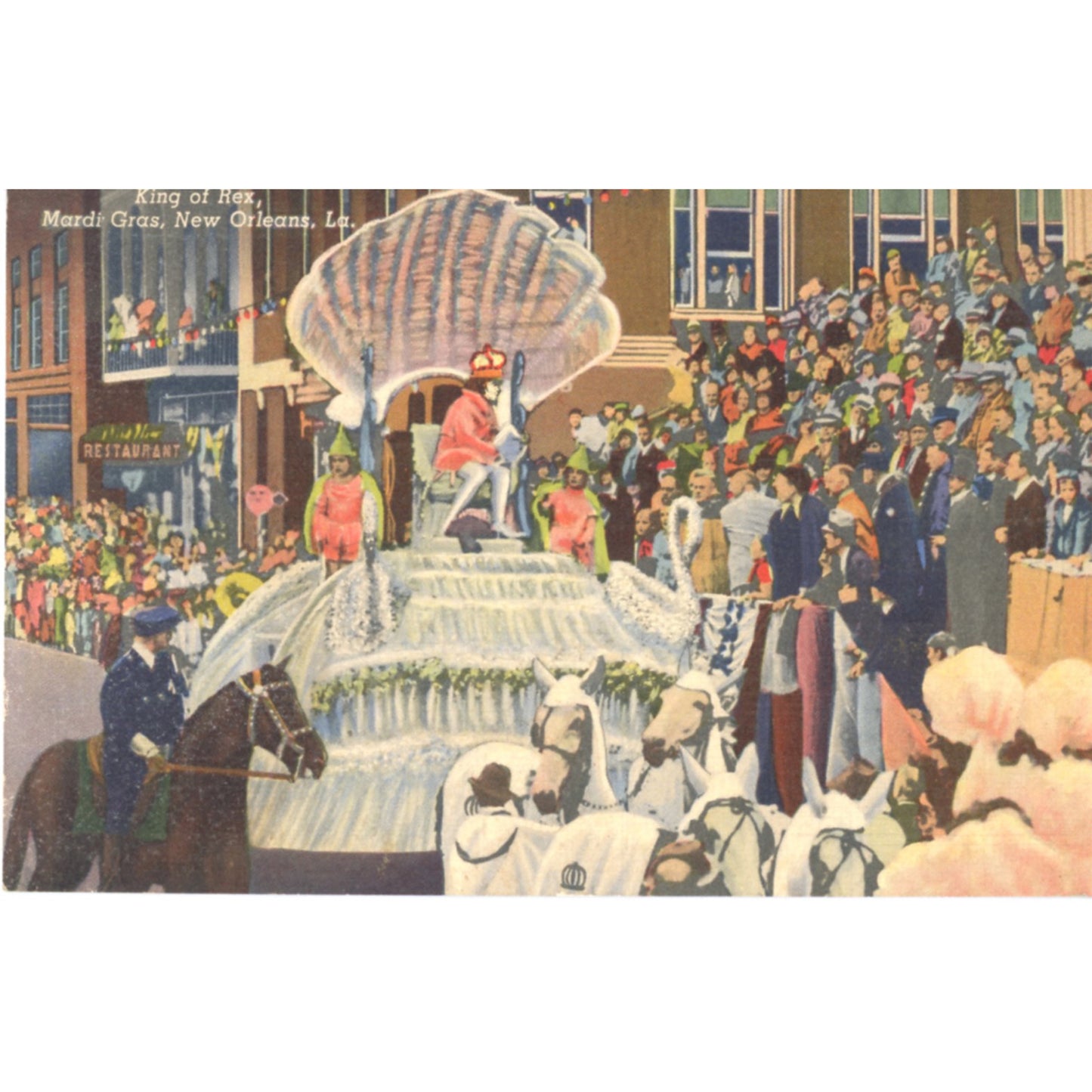 1947 King of Rex Mardi Gras Linen Postcard New Orleans LA Curt Teich Colortone