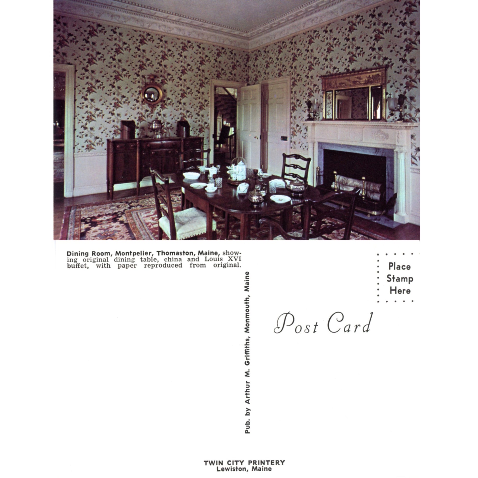 Montpelier Knox Mansion Thomaston Maine | Vintage Dining Room Postcard Front and Back