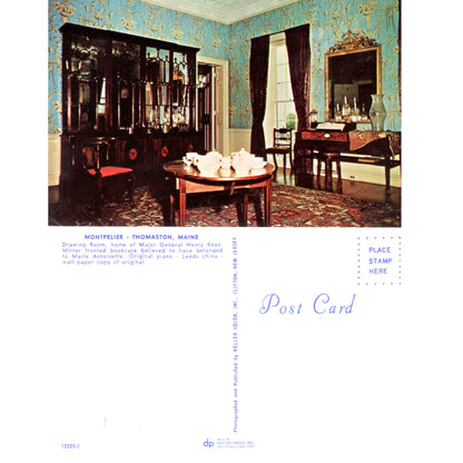 Montpelier Knox Mansion Gold Bedroom Thomaston Maine | Dexter-Henderson Vintage Chrome Postcard Front and Back
