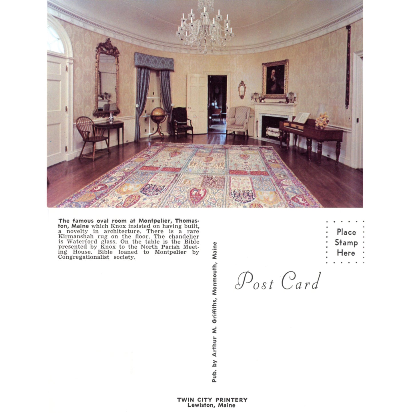 Montpelier Knox Mansion Thomaston Maine | Vintage Oval Room Postcard Front and Back