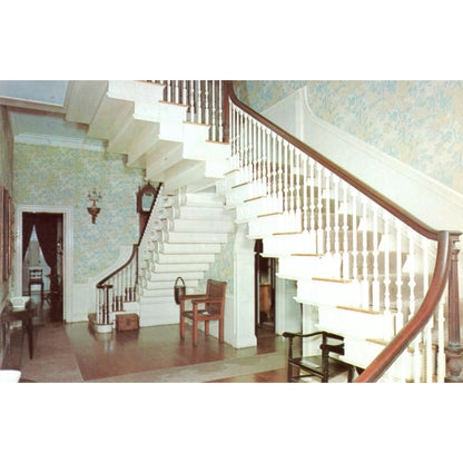 Montpelier Knox Mansion Main Hall Flying Staircase Thomaston Maine | Reginald Henderson Vintage Chrome Postcard