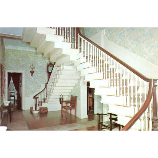 Montpelier Knox Mansion Main Hall Flying Staircase Thomaston Maine | Reginald Henderson Vintage Chrome Postcard