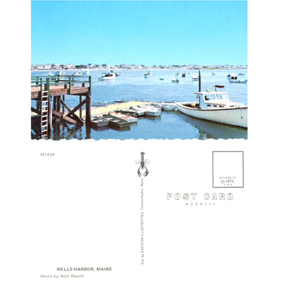 Wells Harbor Maine boats, harbor, coast, shoreline homes (EIP) chrome postcard Front and Back