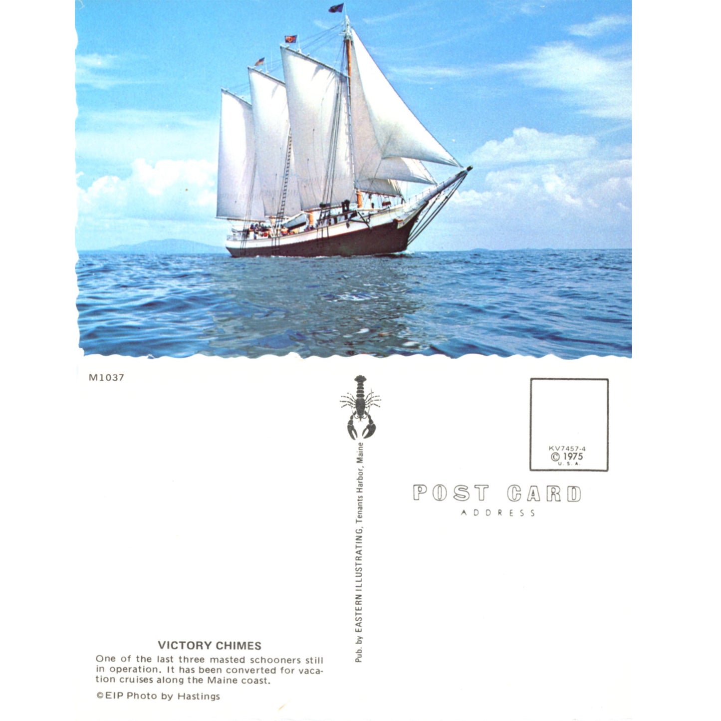 Victory Chimes – Three‑Masted Schooner Maine | Eastern Illustrating Vintage Chrome Postcards[poi (Sold choice)