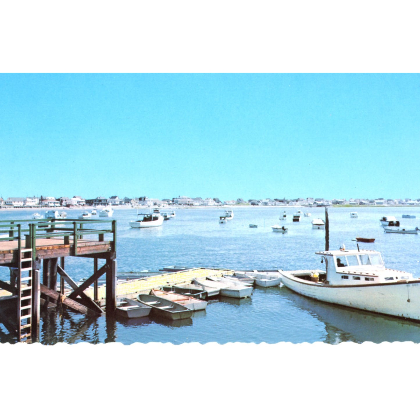Wells Harbor Maine boats, harbor, shoreline buildings (EIP) chrome postcard front