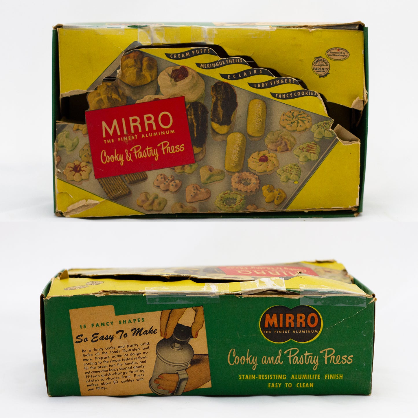 MIRRO Finest Aluminum COOKY & PASTRY PRESS with 12 Discs Original Box & Recipe Booklet Circa 1950