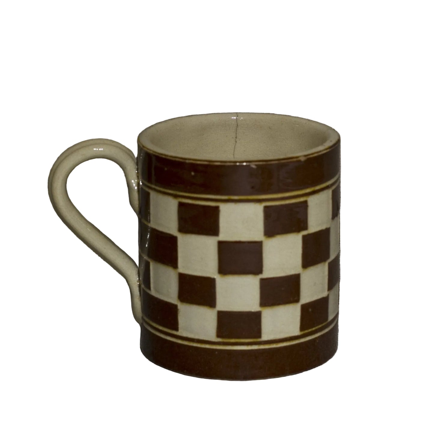 Antique Mocha Ware Checkerboard Mugs – Early 19th Century English Mochaware