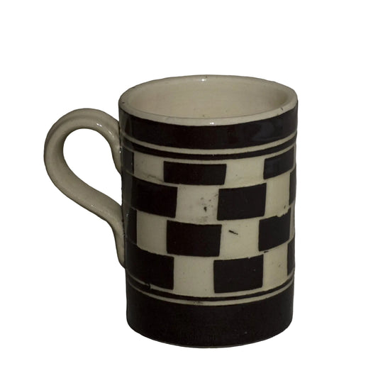 Antique Mocha Ware Checkerboard Mugs – Early 19th Century English Mochaware