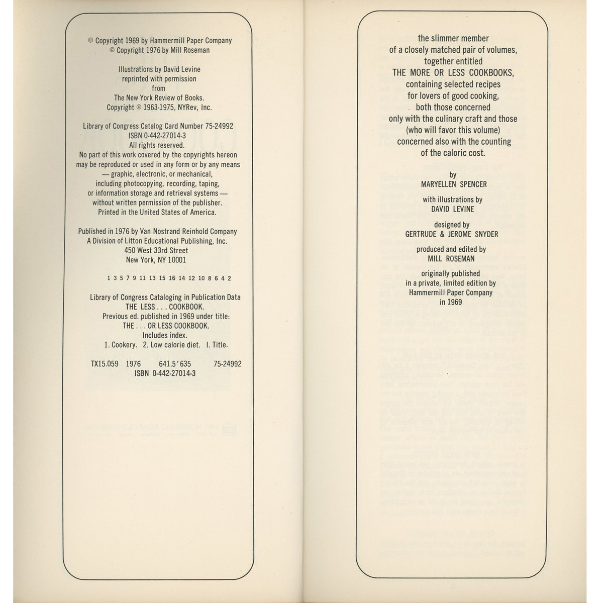 The … Less Cookbook – Volume II (1976, Van Nostrand Reinhold)