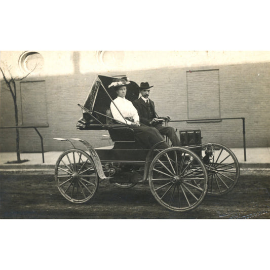 Early Horseless Carriage RPPC c.1900 | Tiller-Steered Auto, Aurora IN Photographerv