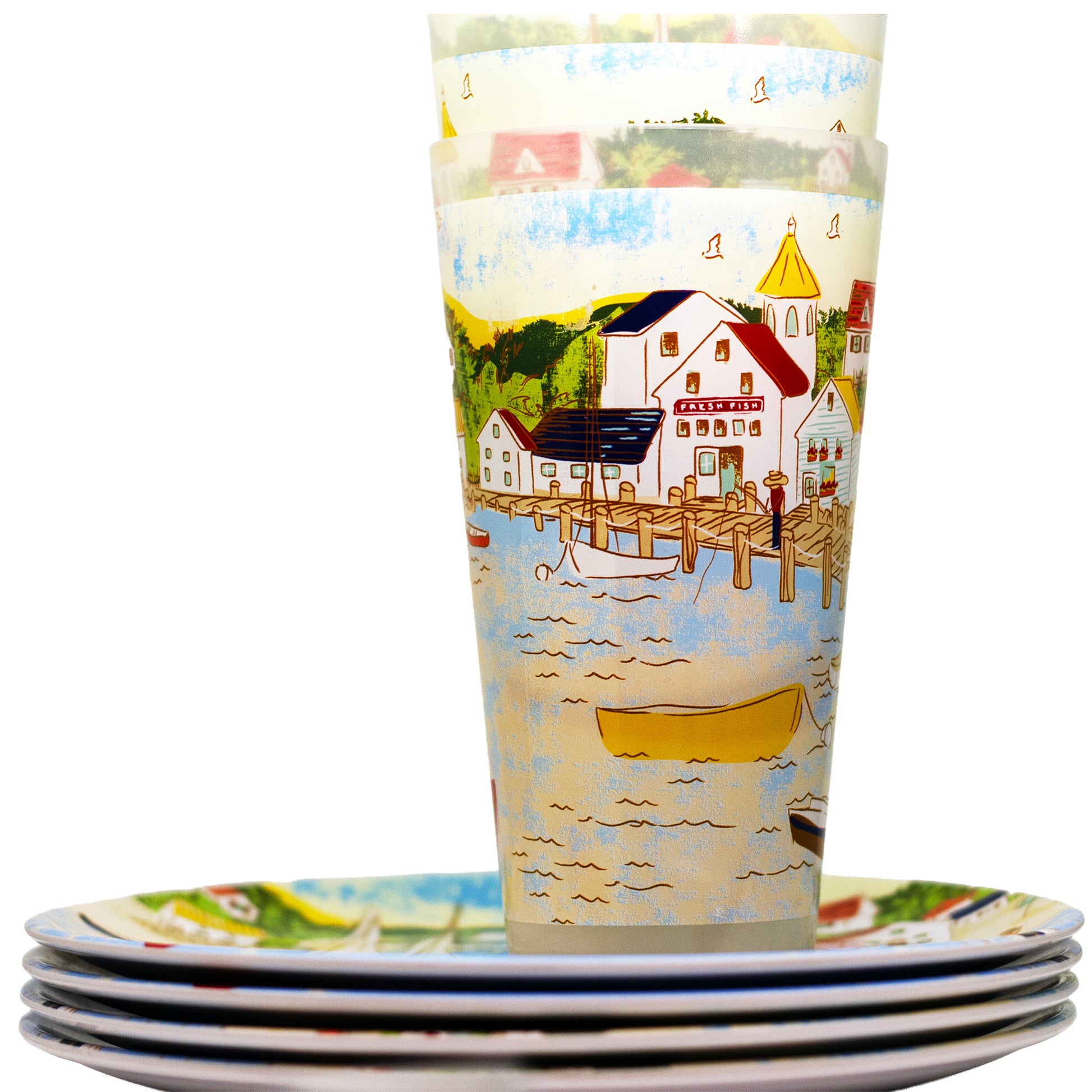 Summer Living Nantucket Luncheon Set | Melamine Plates & Tumblers (2)