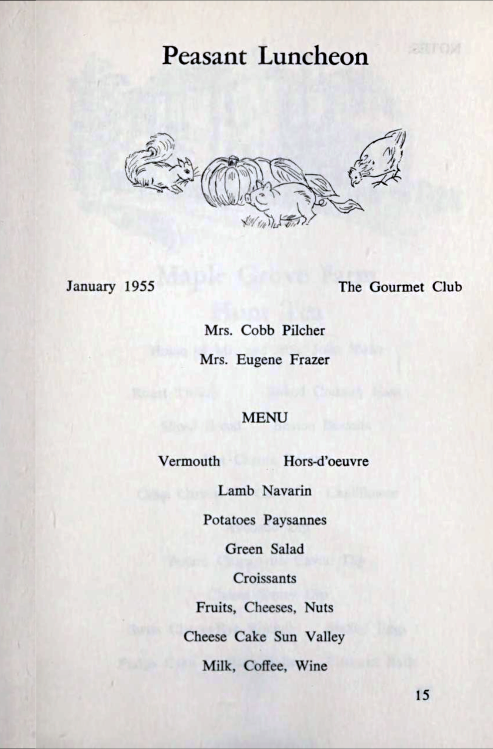 Nashville Seasons Cook Book 1966 | Junior League Vintage Sample Menu