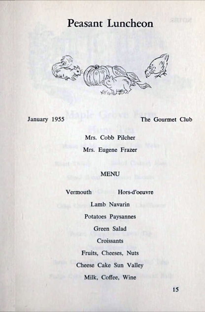 Nashville Seasons Cook Book 1966 | Junior League Vintage Sample Menu