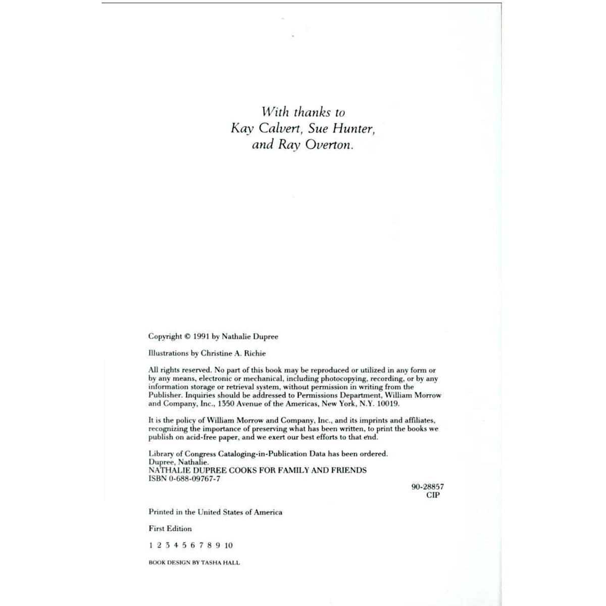 Title page for 'Nathalie Dupree Cooks for Family and Friends'  First Edition / First Printing 1991