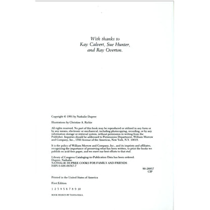 Title page for 'Nathalie Dupree Cooks for Family and Friends'  First Edition / First Printing 1991