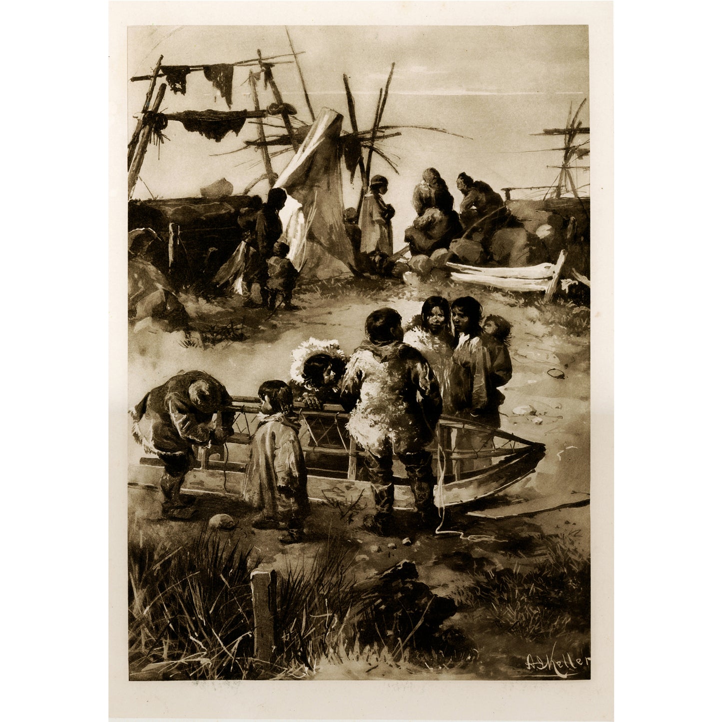 Arthur Ignatius Keller Eskimo Village Lithograph