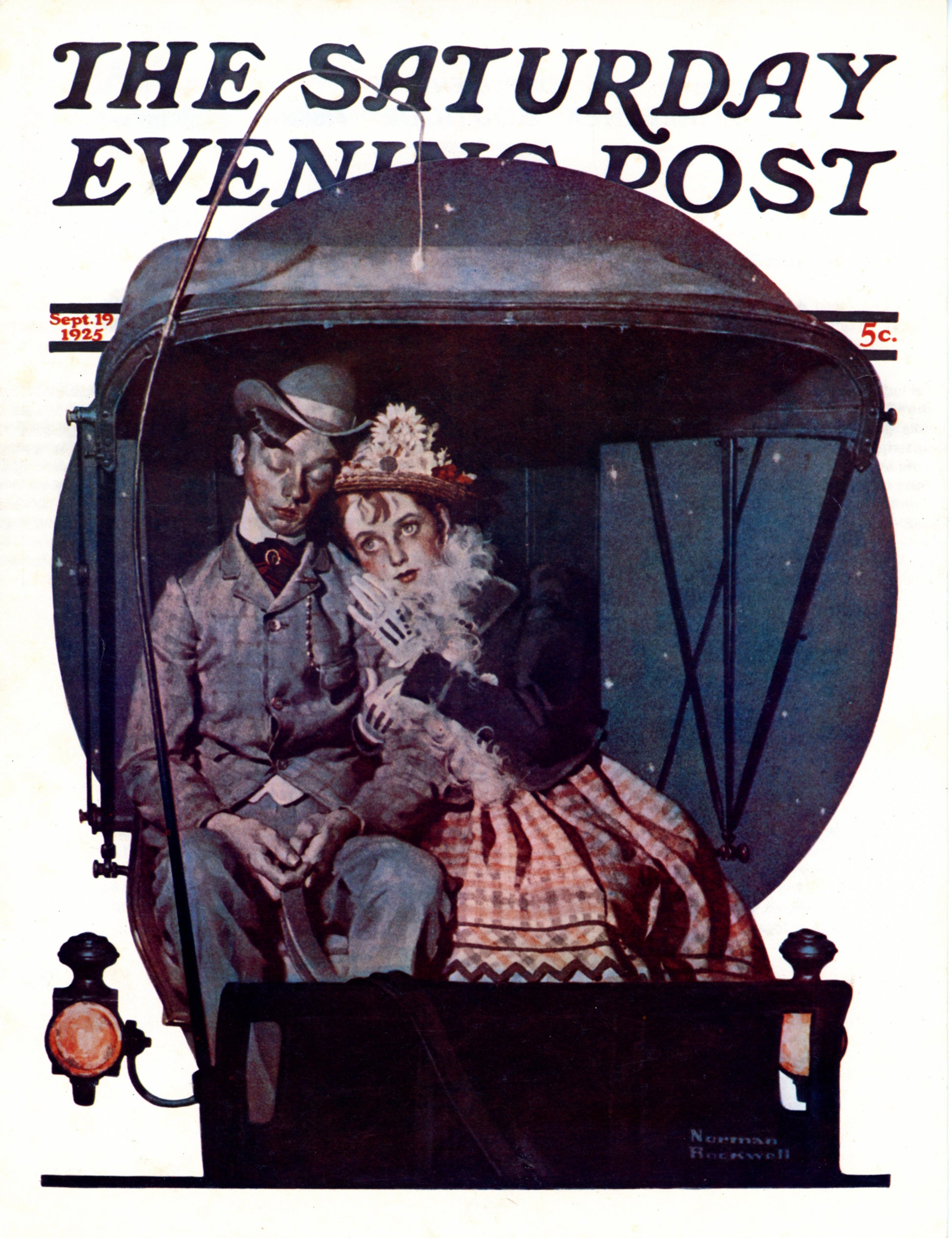 Reproduction Print of Norman Rockwell’s MOONLIGHT BUGGY RIDE Saturday Evening Post Cover