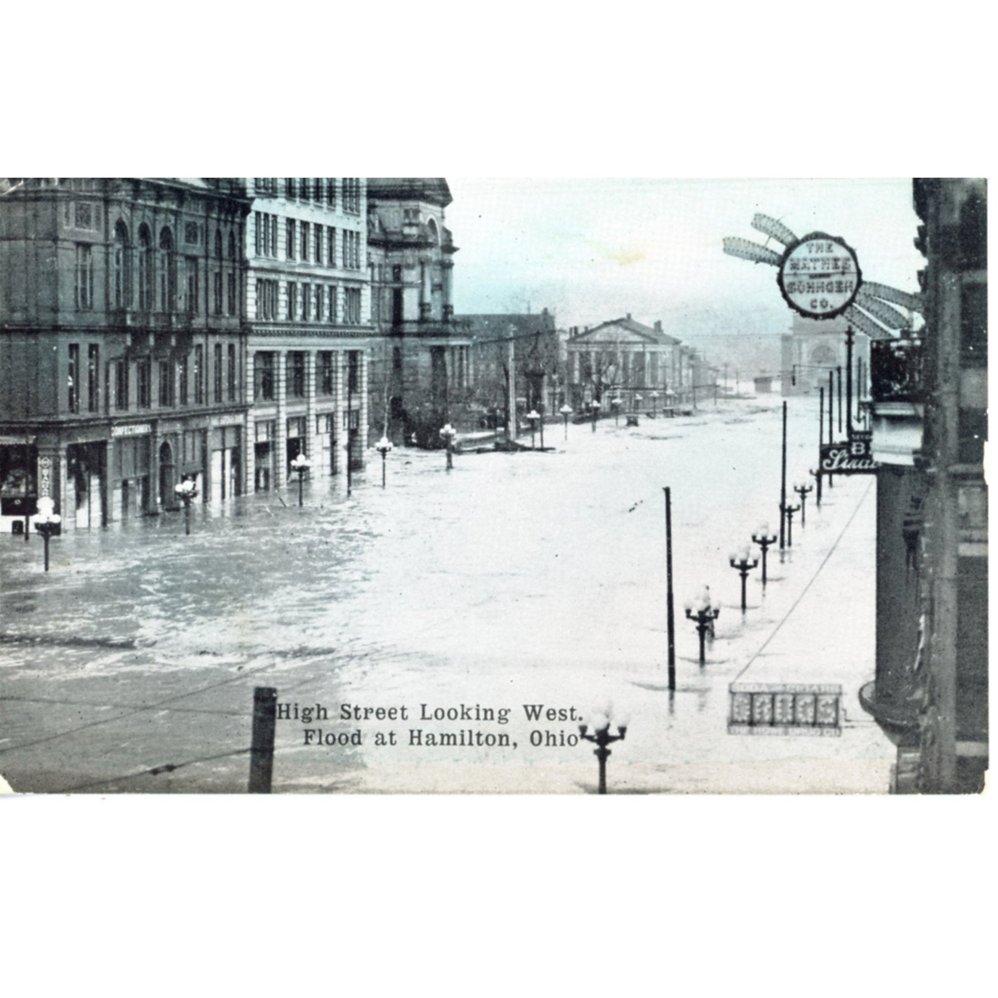 Ohio Hamilton 1913 Flood Ruins High Street Looking West Mathes-Sohngen Sign (Feicke-Desch Printing)