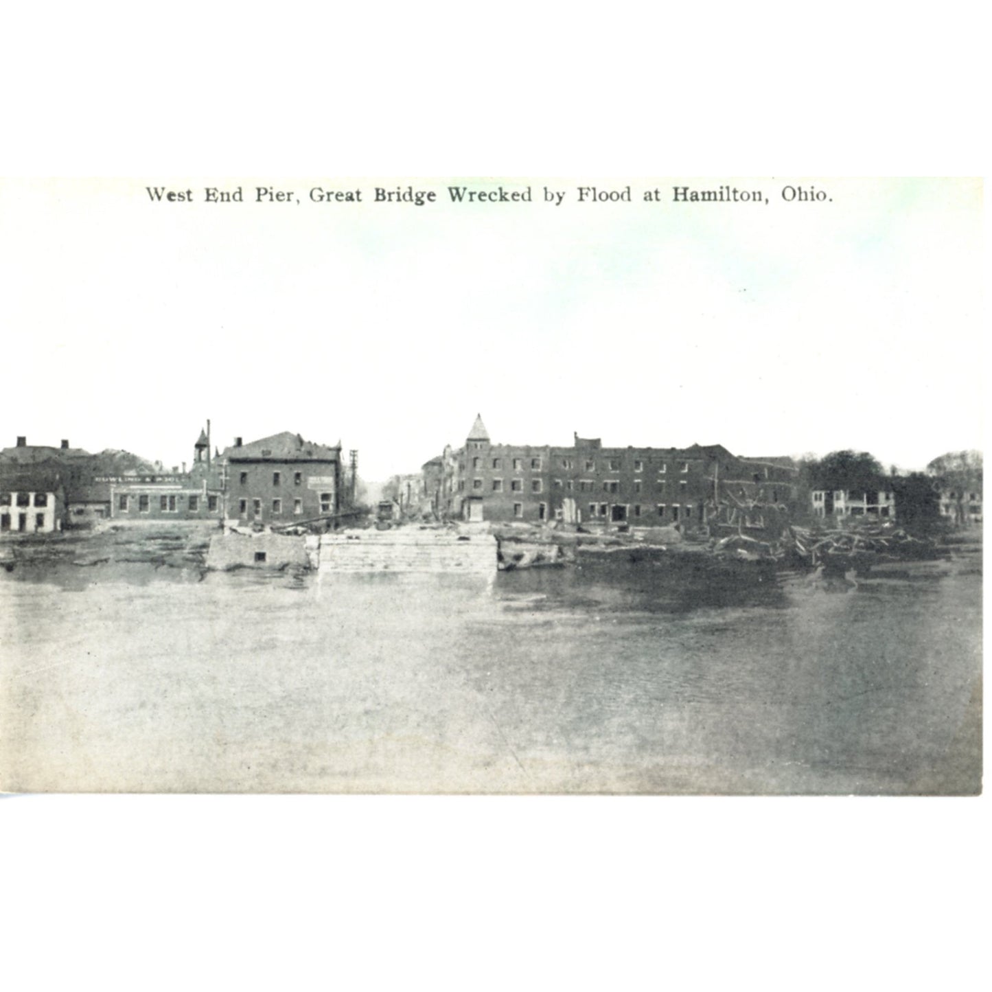 Ohio Hamilton 1913 Flood Ruins West End Pier Wrecked by Flood (Feicke-Desch Printing)