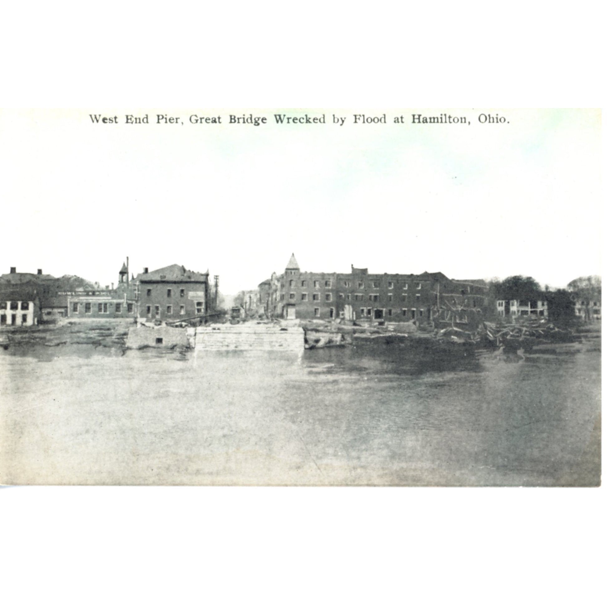 Ohio Hamilton 1913 Flood Ruins West End Pier Wrecked by Flood (Feicke-Desch Printing)